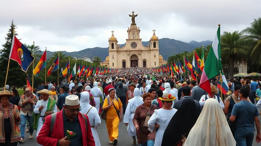 Devoted pilgrims arriving at the Guadalupe Basilica on December 12