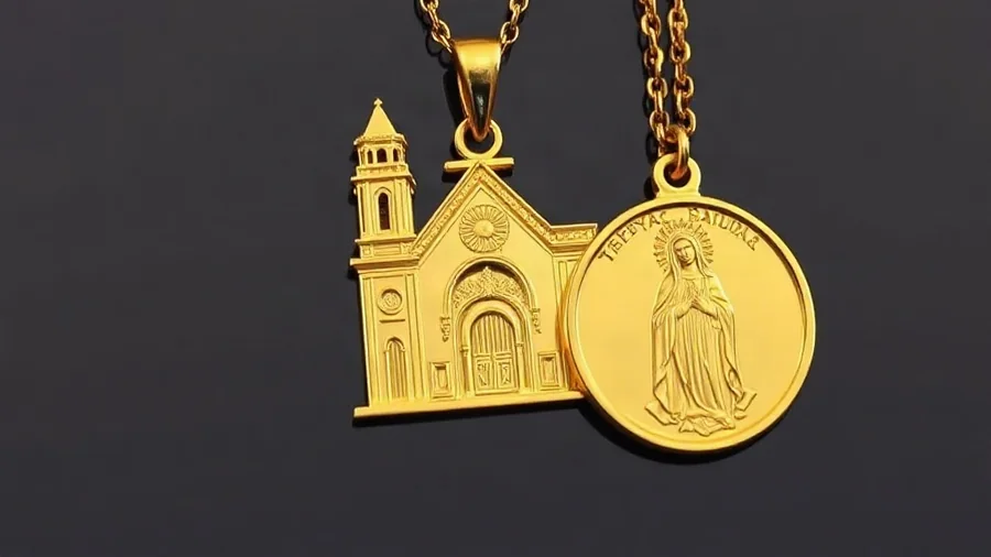 14K gold commemorative Basilica pendant and Figaro chain