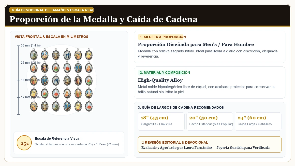 Infografía de escala y medidas en milímetros: 120Pcs Picture Religion Enamel Virgen de Guadalupe Charms Alloy C en Aleación Metálica Resistente Libre de Níquel con guía de tamaño y largo de cadena