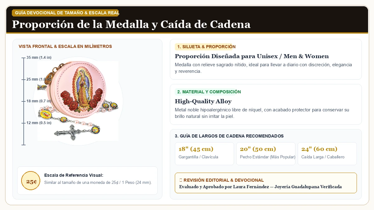 Infografía de escala y medidas en milímetros: 8mm Glass Pearl Católico Rosary Collar para Dama en Aleación Metálica Resistente Libre de Níquel con guía de tamaño y largo de cadena