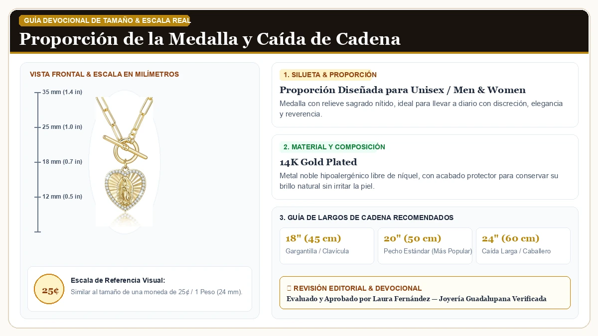 Infografía de escala y medidas en milímetros: Women's Oro Virgen María Necklaces en Chapa de Oro de 14K de Alta Calidad con guía de tamaño y largo de cadena