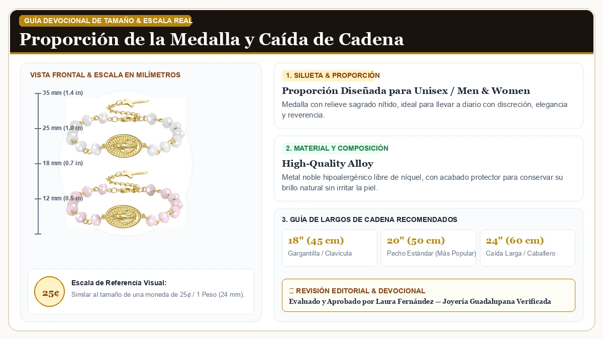 Infografía de escala y medidas en milímetros: 2pcs Pink White Rosary Brazalete para Dama, Adjustable Virgen Mar en Aleación Metálica Resistente Libre de Níquel con guía de tamaño y largo de cadena