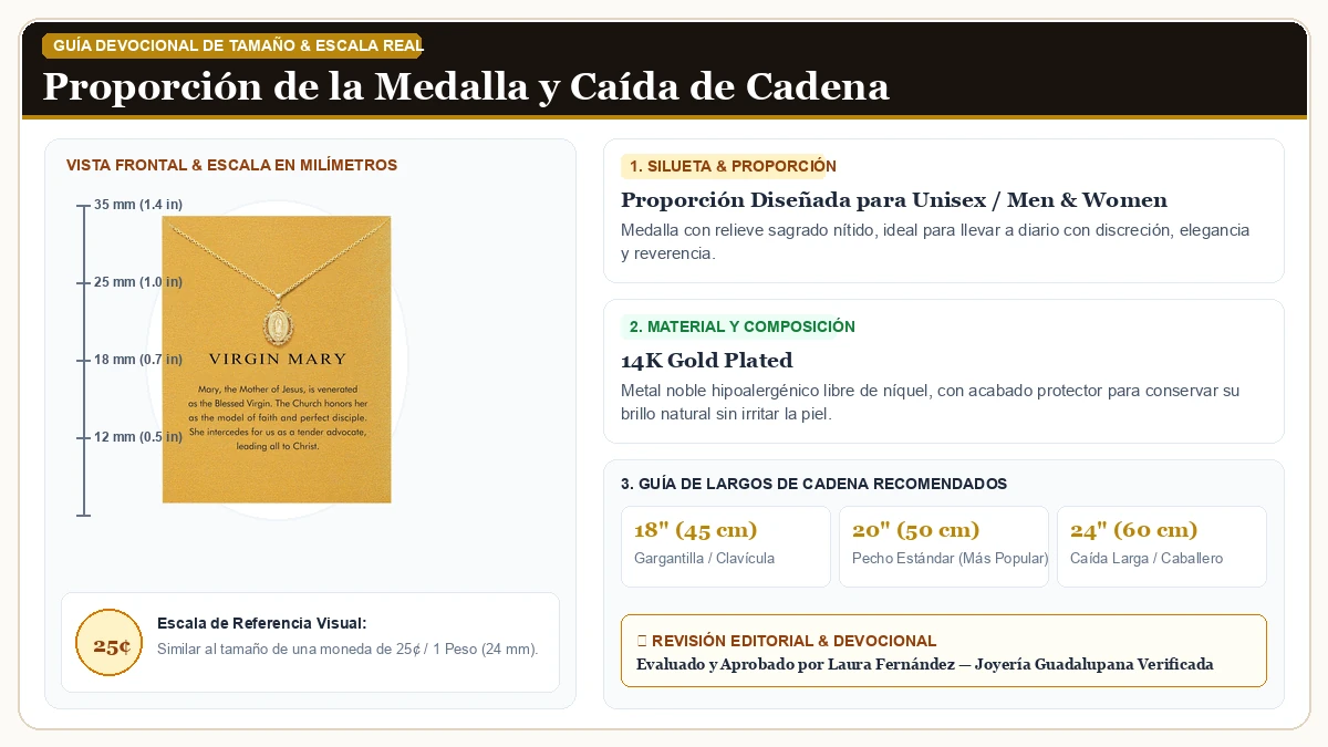 Infografía de escala y medidas en milímetros: Baydurcan Necklaces para Dama Teens 14K Golden Plated Medalla Col en Chapa de Oro de 14K de Alta Calidad con guía de tamaño y largo de cadena