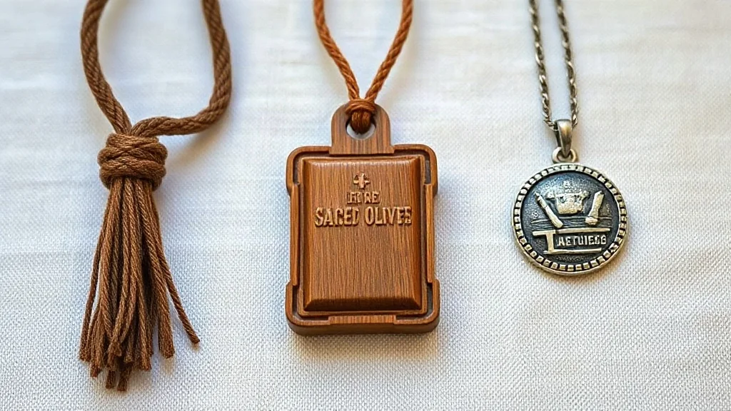 Variedades de escapularios: tela café carmelita, madera grabada y medallas reversibles
